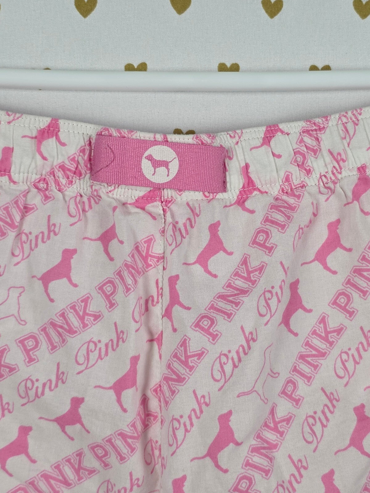 Victoria's Secret PINK Vintage Pajama Pants Logo Dog Print Pink White M