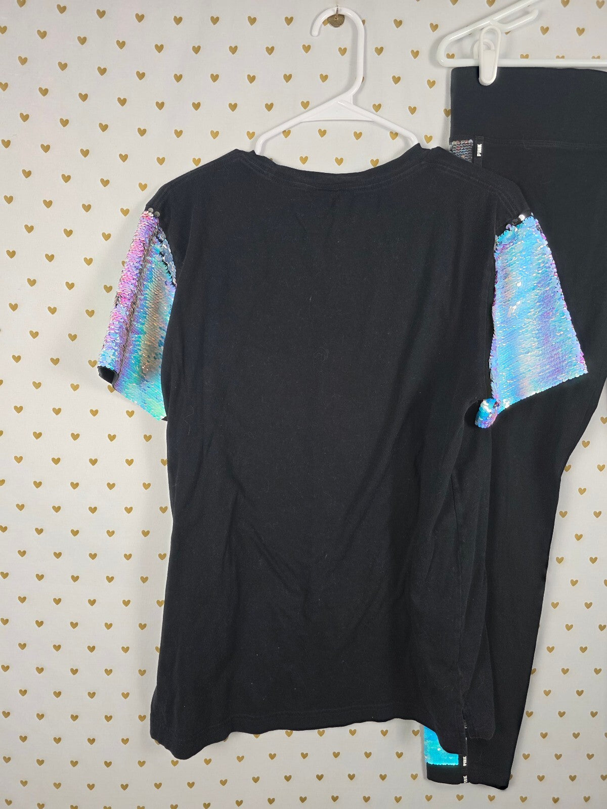 Victorias Secret PINK Mermaid Flip Bling Logo Shirt Yoga Pants HTF SET MEDIUM