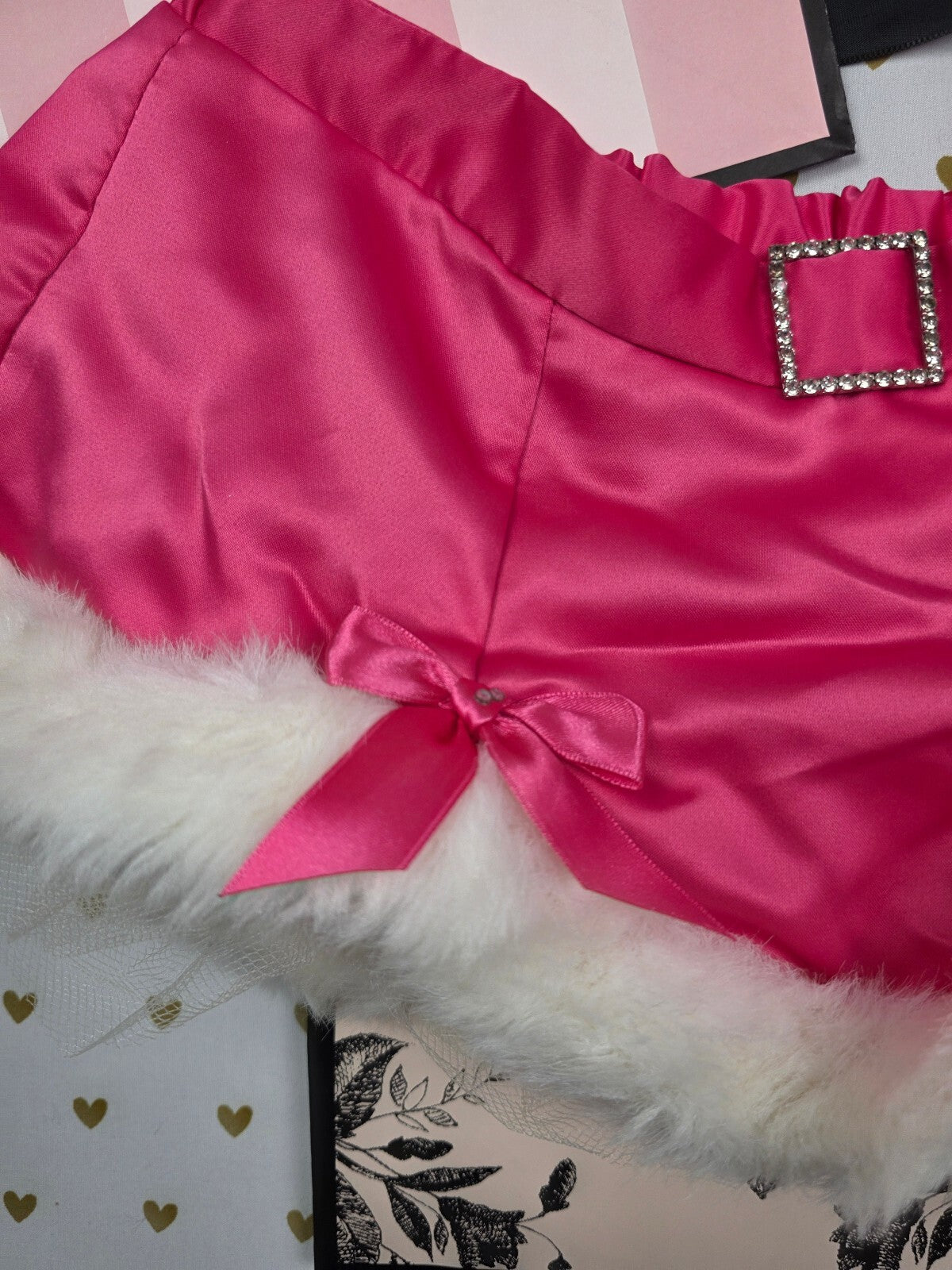 Vintage Victoria's Secret Sexy Santa Pink Satin Fur Mini Skirt NWT Y2K