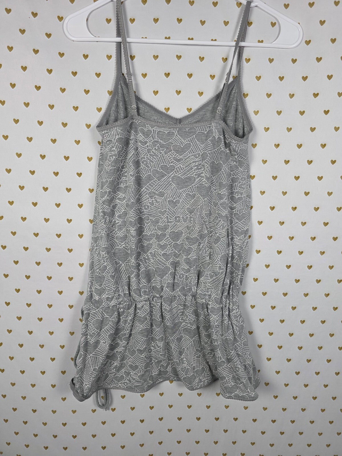 Victoria's Secret PINK Tank Dress XS Gray Hearts Dog Side Tie Ruched Sleep