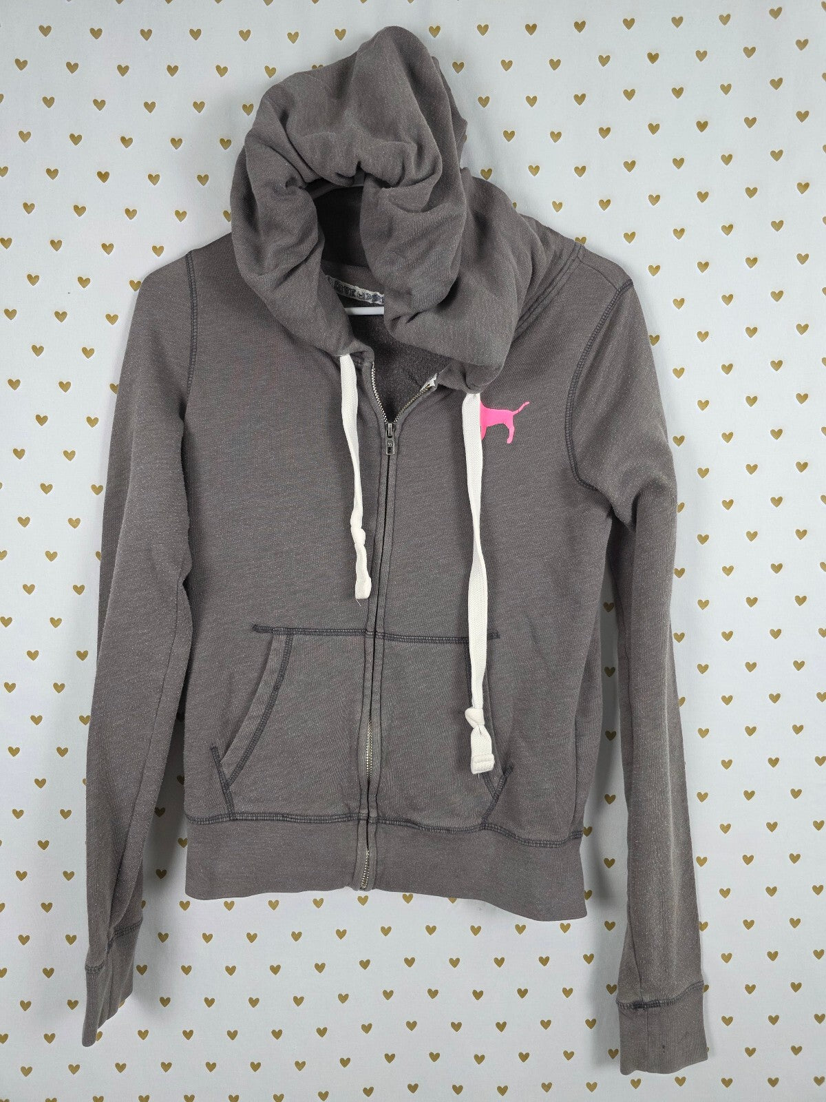Victorias Secret Pink Vintage Grey Pullover Sweatshirt Hoodie Jacket Small Y2k