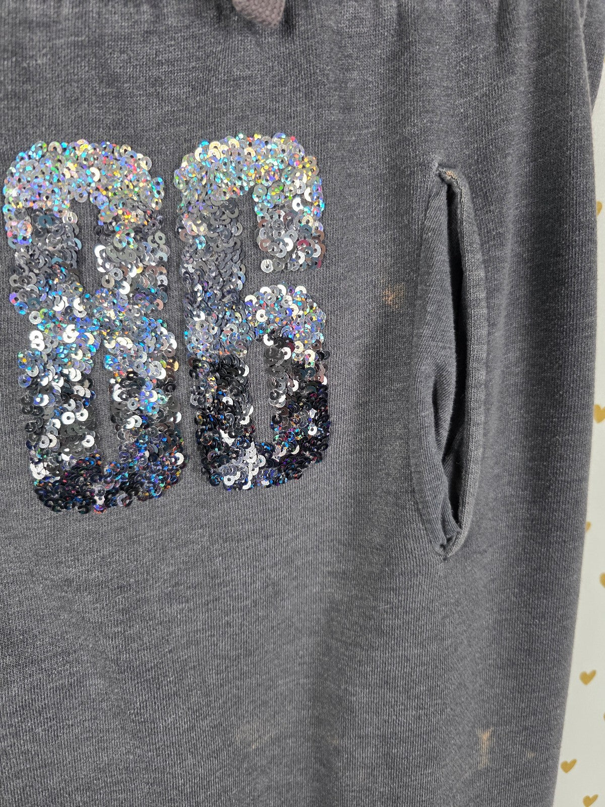 Victoria’s Secret PINK LOVE PINK Sequin BLING Hoodie Jogger Set Gray L