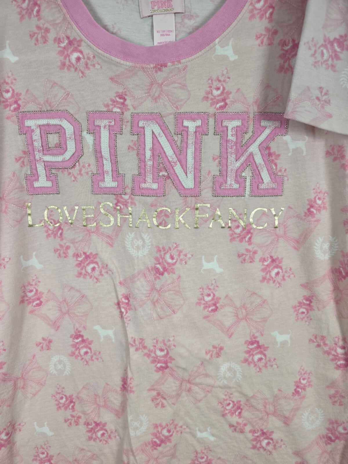 Victoria's Secret PINK x LoveShackFancy Bow Tee Foldover Shorts Set XS outfit