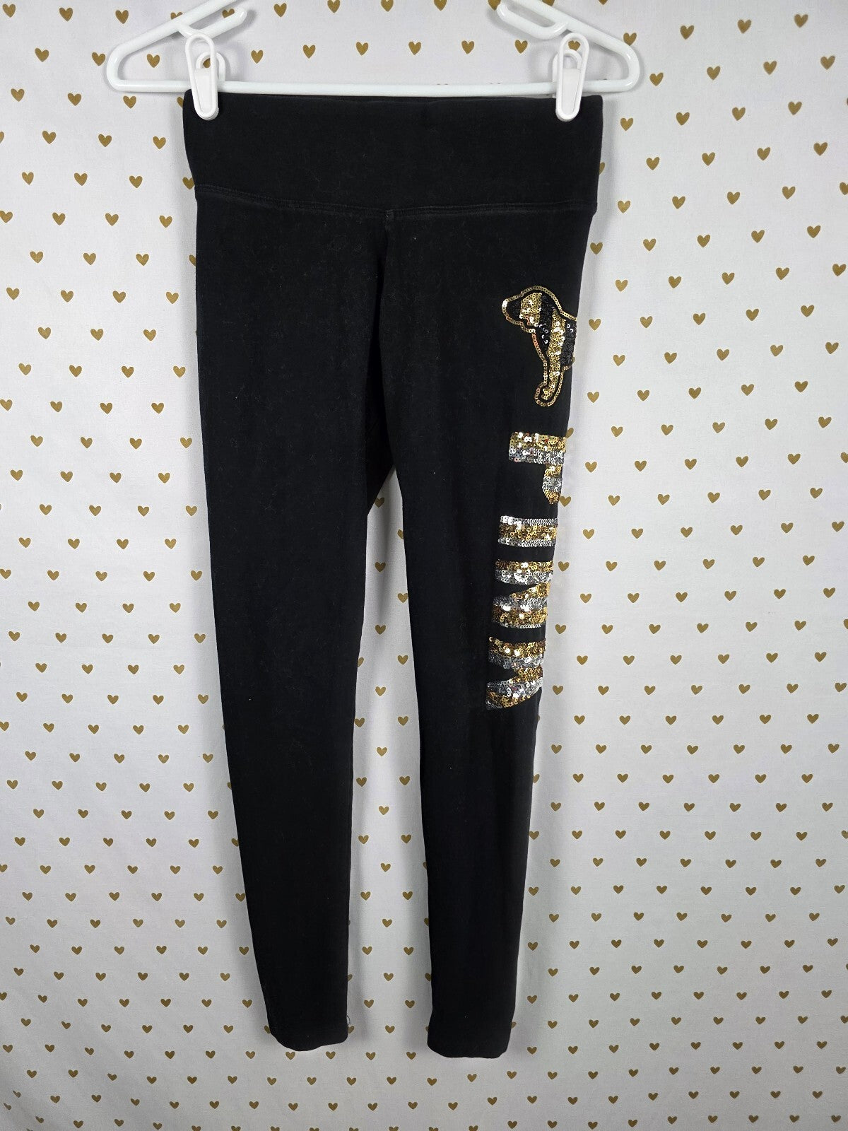 Victorias Secret PINK BLING DOG Yoga Pants Ankle Sequined Logo XS