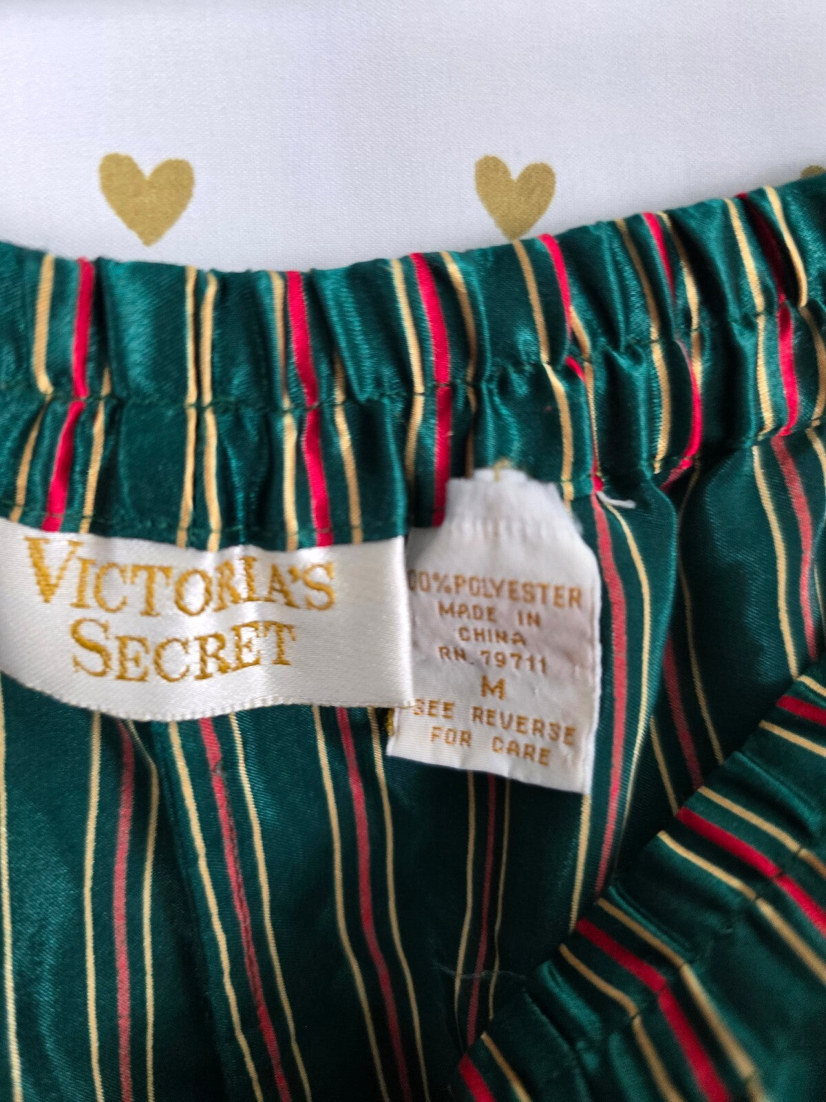 Victorias Secret vintage satin Gold Label Sleep Set Striped Shirt Shorts Medium