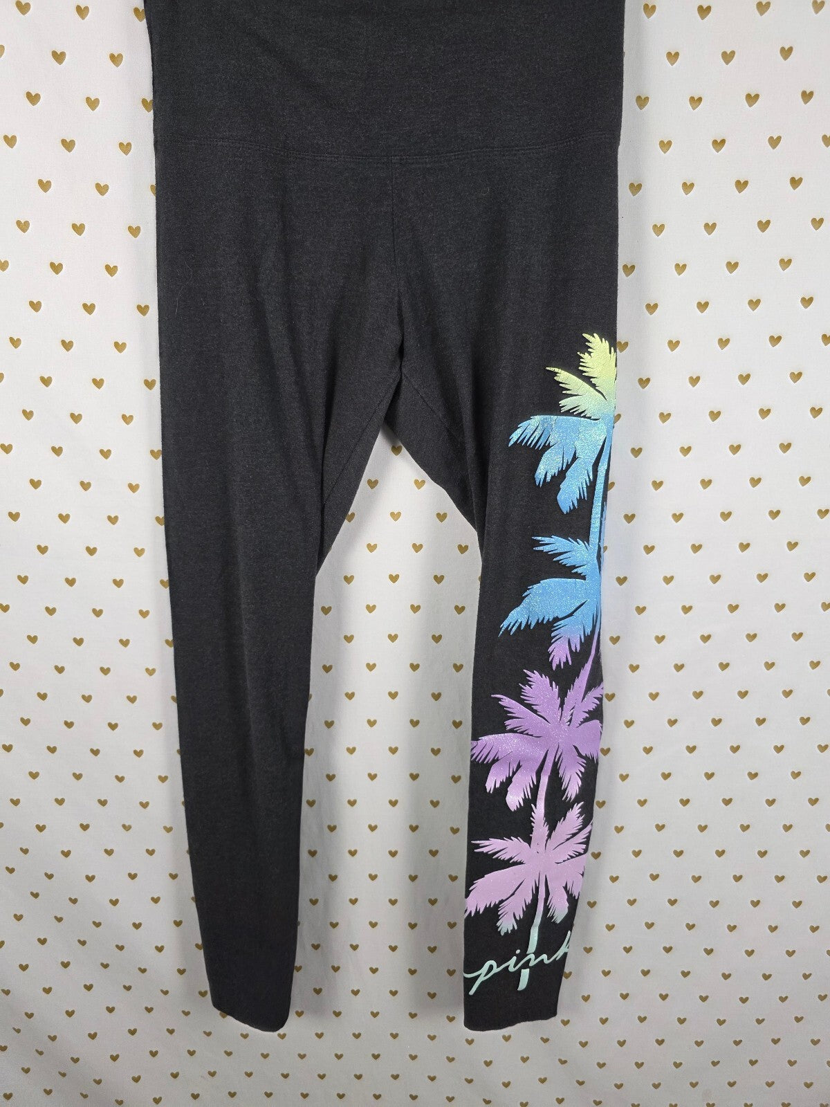 Victorias Secret PINK 2PC SET Glitter Palm Bling Yoga Pants Slouchy Sweater MED