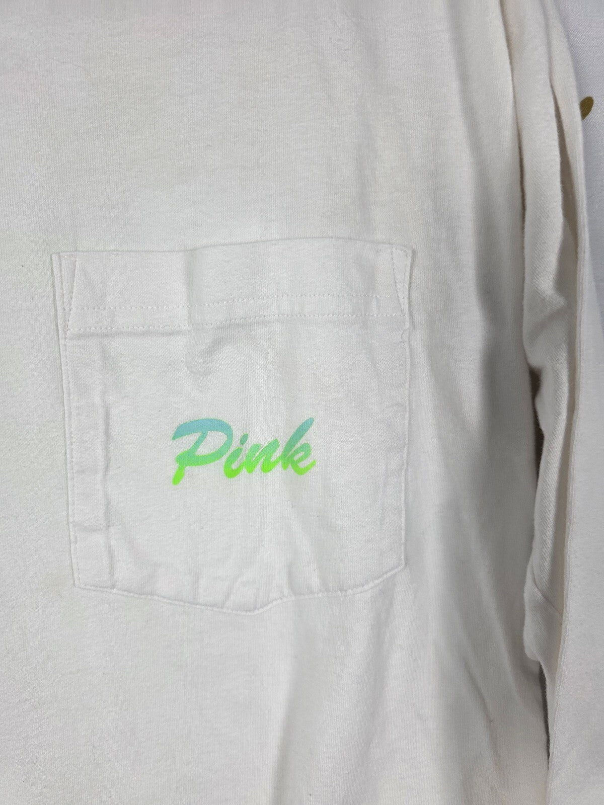 Victorias Secret PINK Gradient Campus Logo Green Tee Shirt SMALL