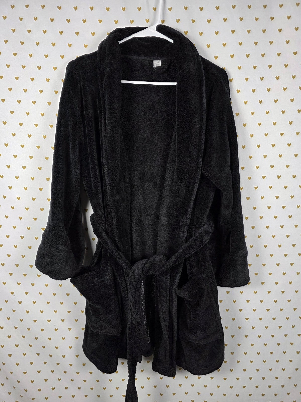 Victorias Secret Soft Fluffy Logo BLING Iridescent Warm Black Robe ONE SIZE FITS