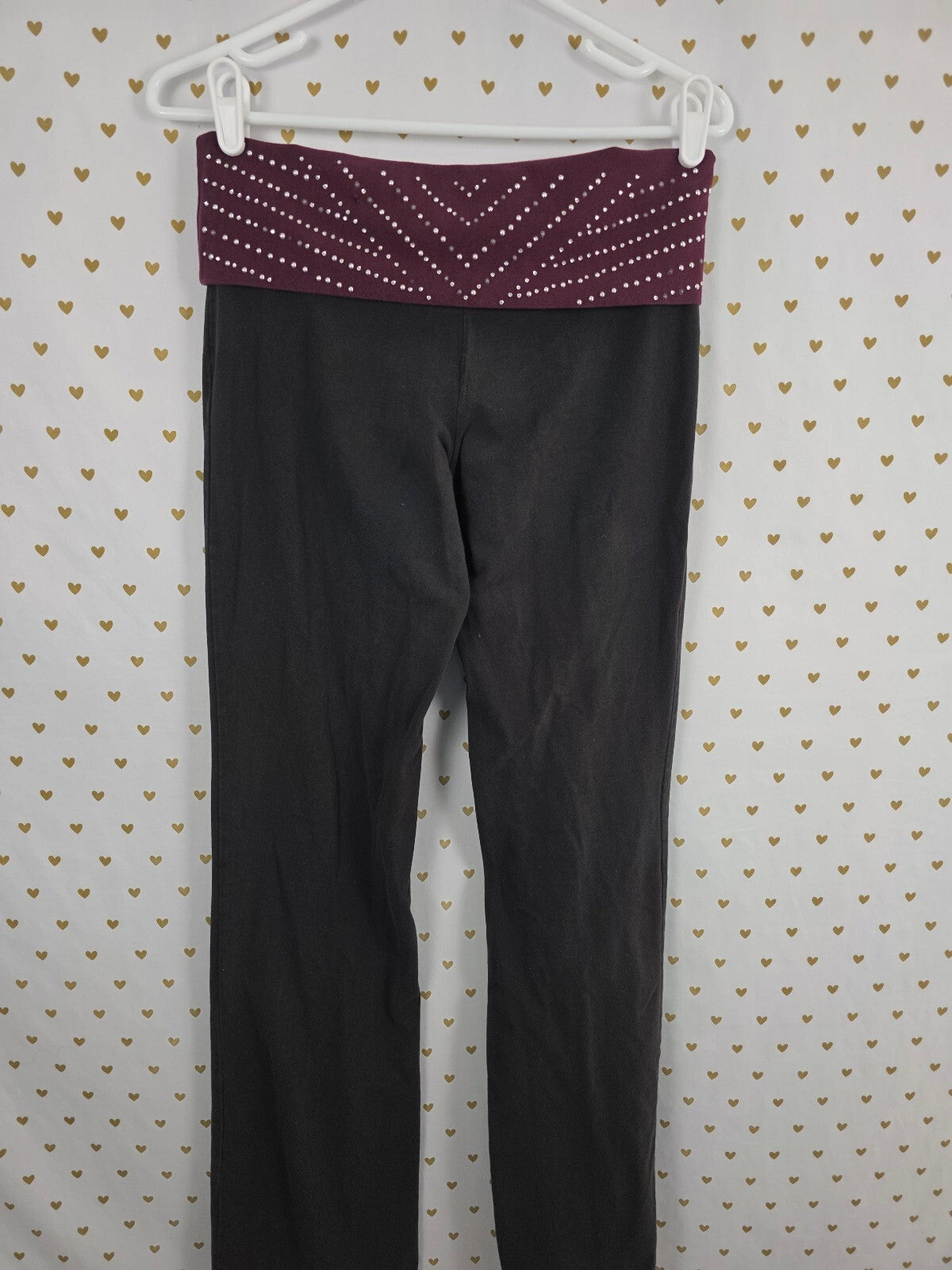 Victorias Secret PINK Vintage Studded Bling Foldover Yoga pants Flare Medium