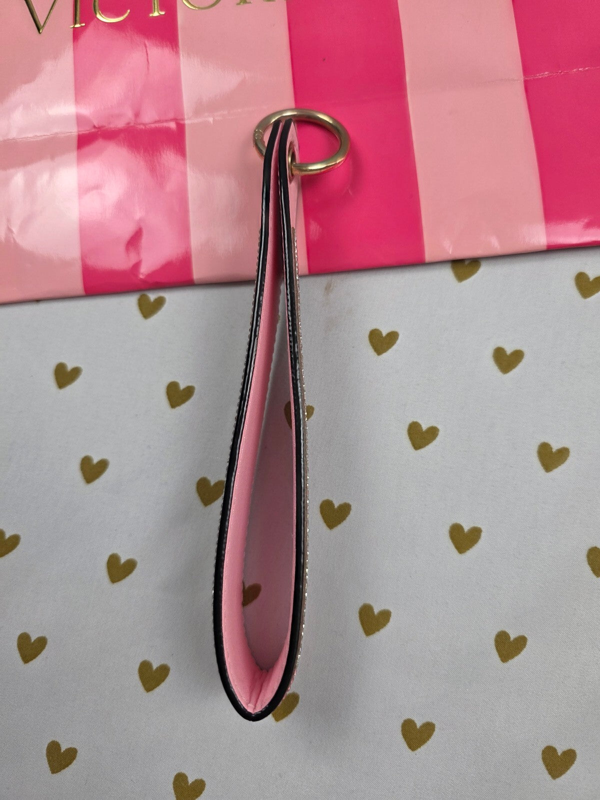 Victoria Secret Gradient wristlet strap keychain Logo Bling Studded Pink