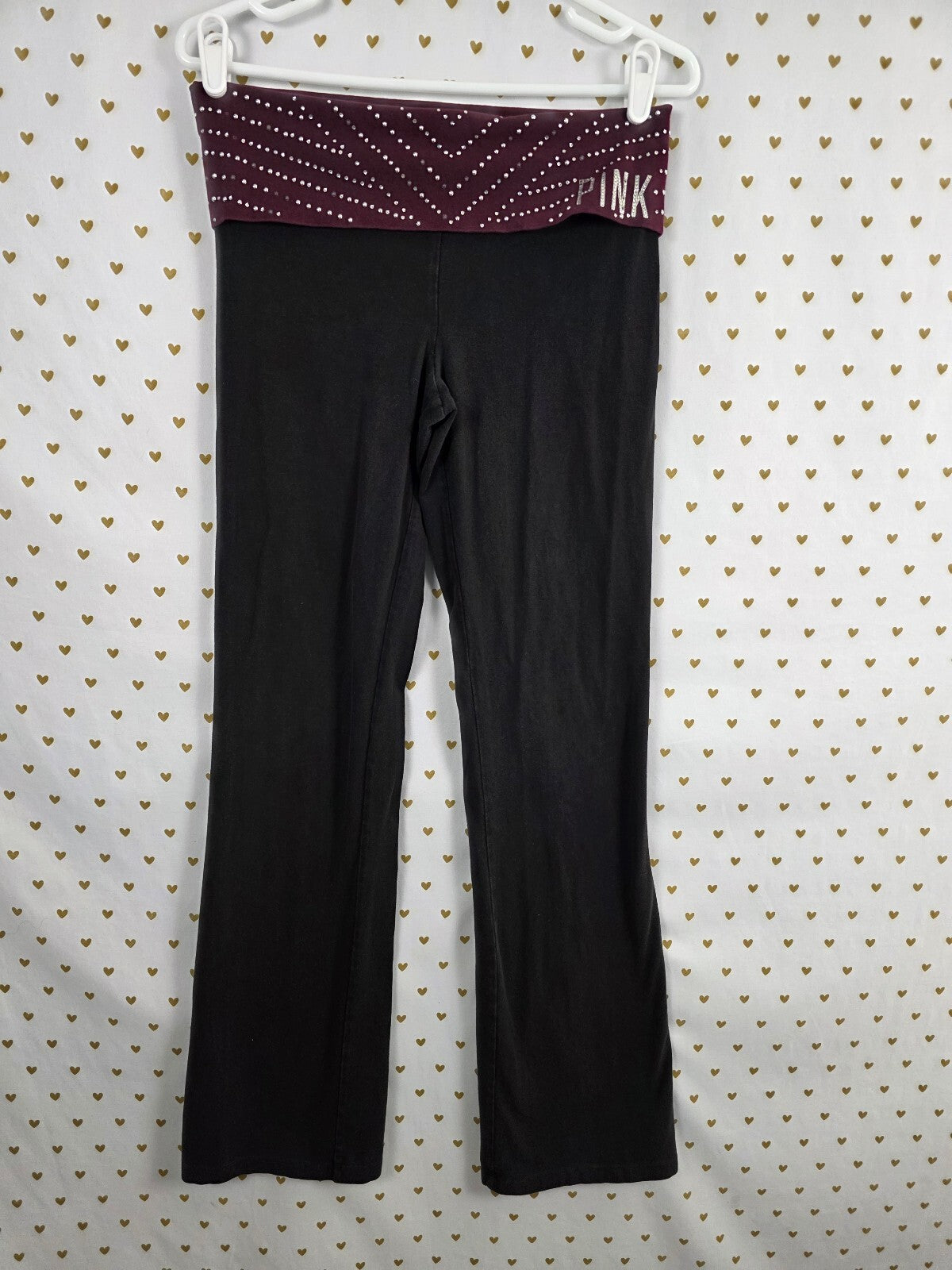 Victorias Secret PINK Vintage Studded Bling Foldover Yoga pants Flare Medium