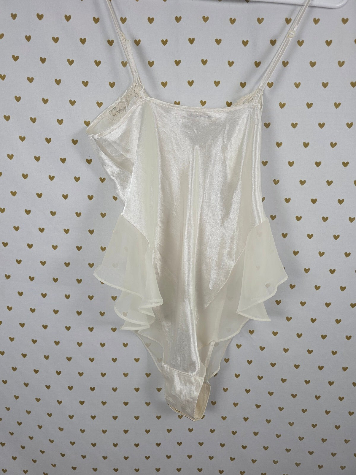 Vintage 90s Victoria's Secret Teddy S Ivory Satin Lace Sequin Bridal Bodysuit