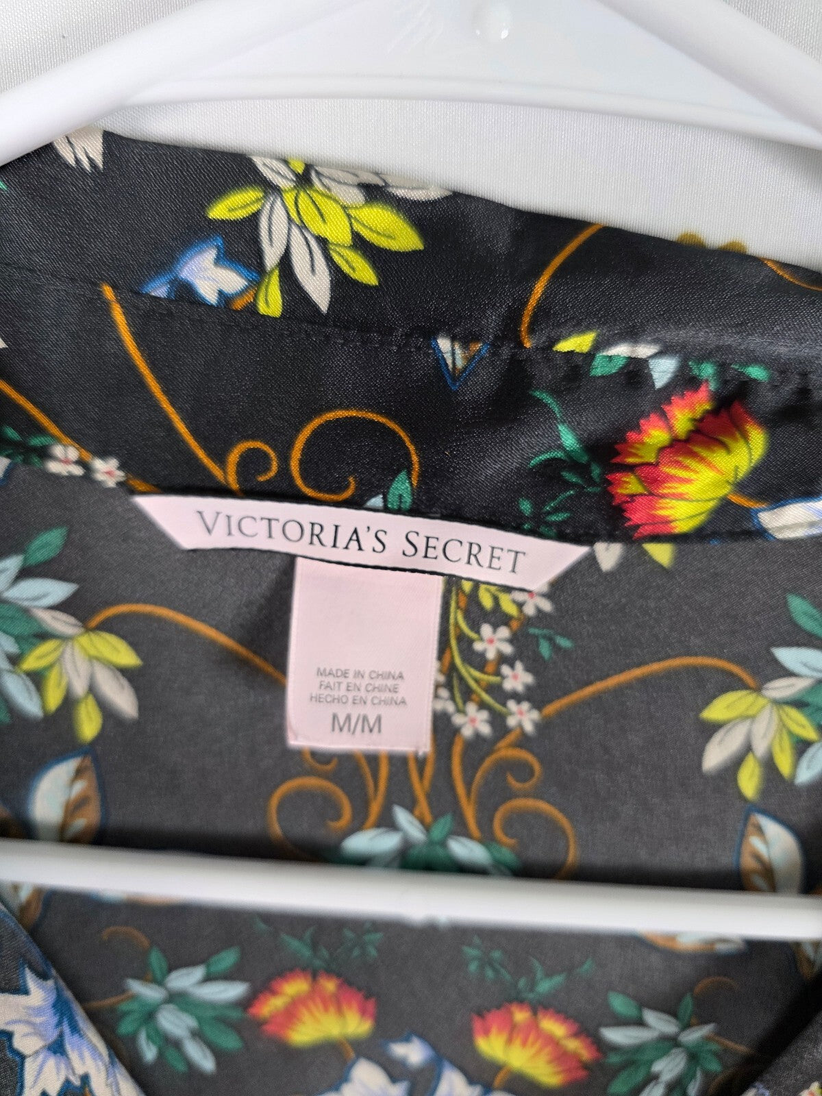 Victorias Secret Satin Floral Sleep Shirt Nightgown Button Front Pajama Dress M