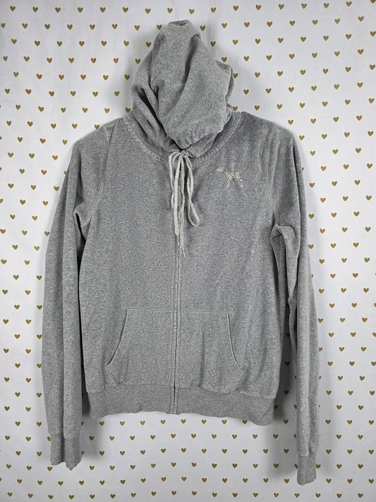 Victorias Secret Pink VELOUR Logo Hoodie Jacket Grey Vintage Y2k Medium