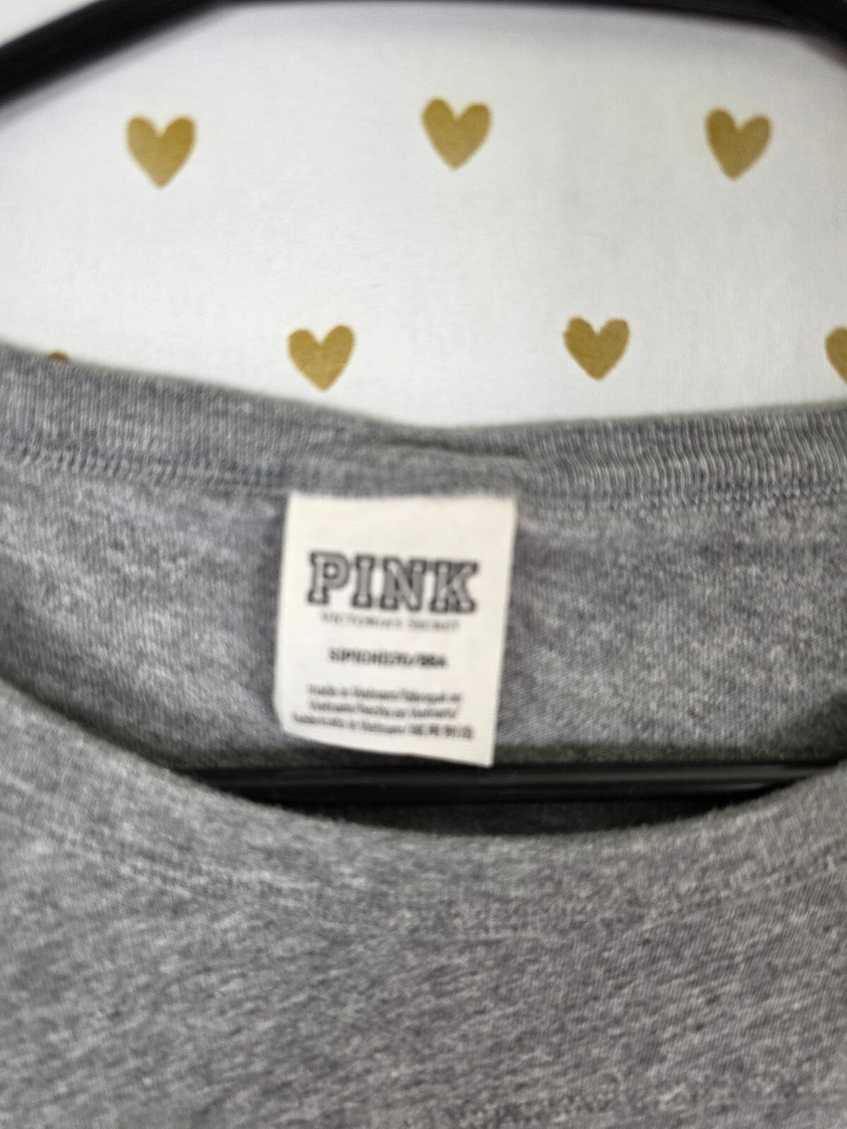 Victorias Secret PINK quarter Sleeve Grey Bling Logo Tee shirt Small