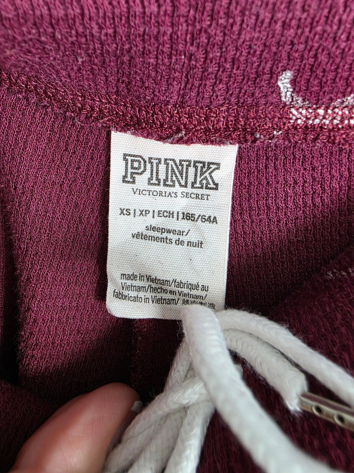 Victorias Secret Pink Maroon Dog logo XS Sleep Pants Pajama PJ Bottoms