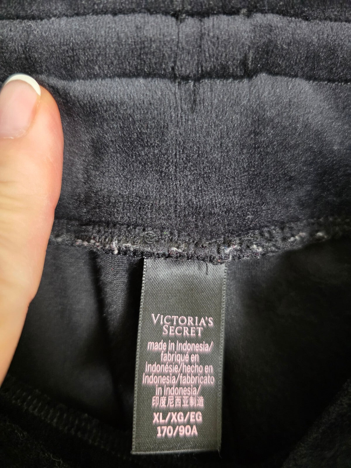 Victorias Secret Black Velour On Point Full Zip Hoodie Jacket Sweats XL