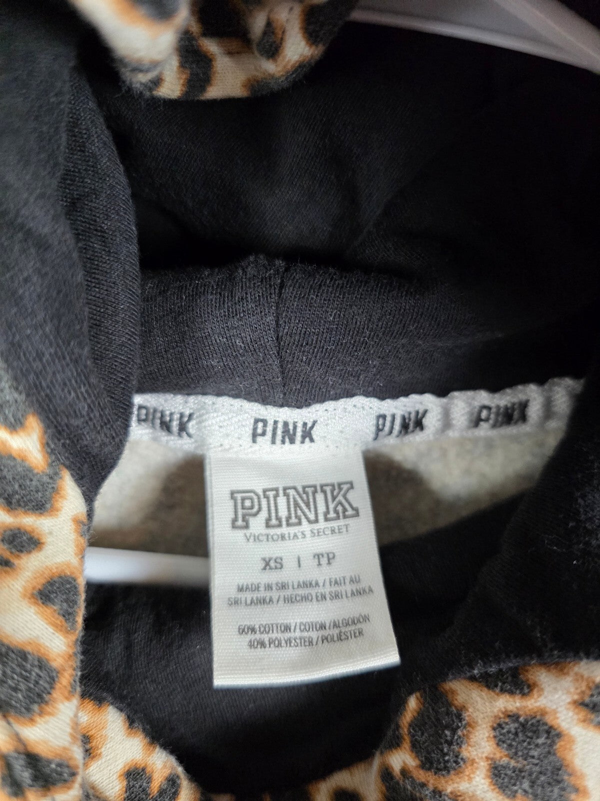 PINK Victoria's Secret Leopard Print Hoodie Pullover Cowl Neck Pocket Size XS