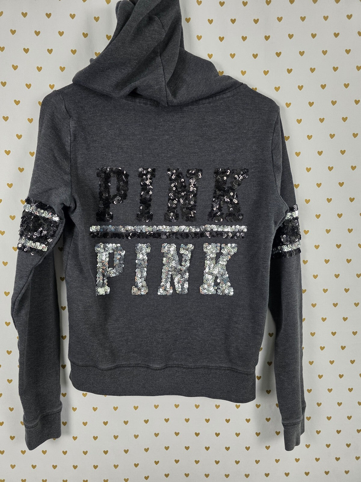 Victorias Secret Pink Small Grey Bling Logo Hoodie Jacket Sequined