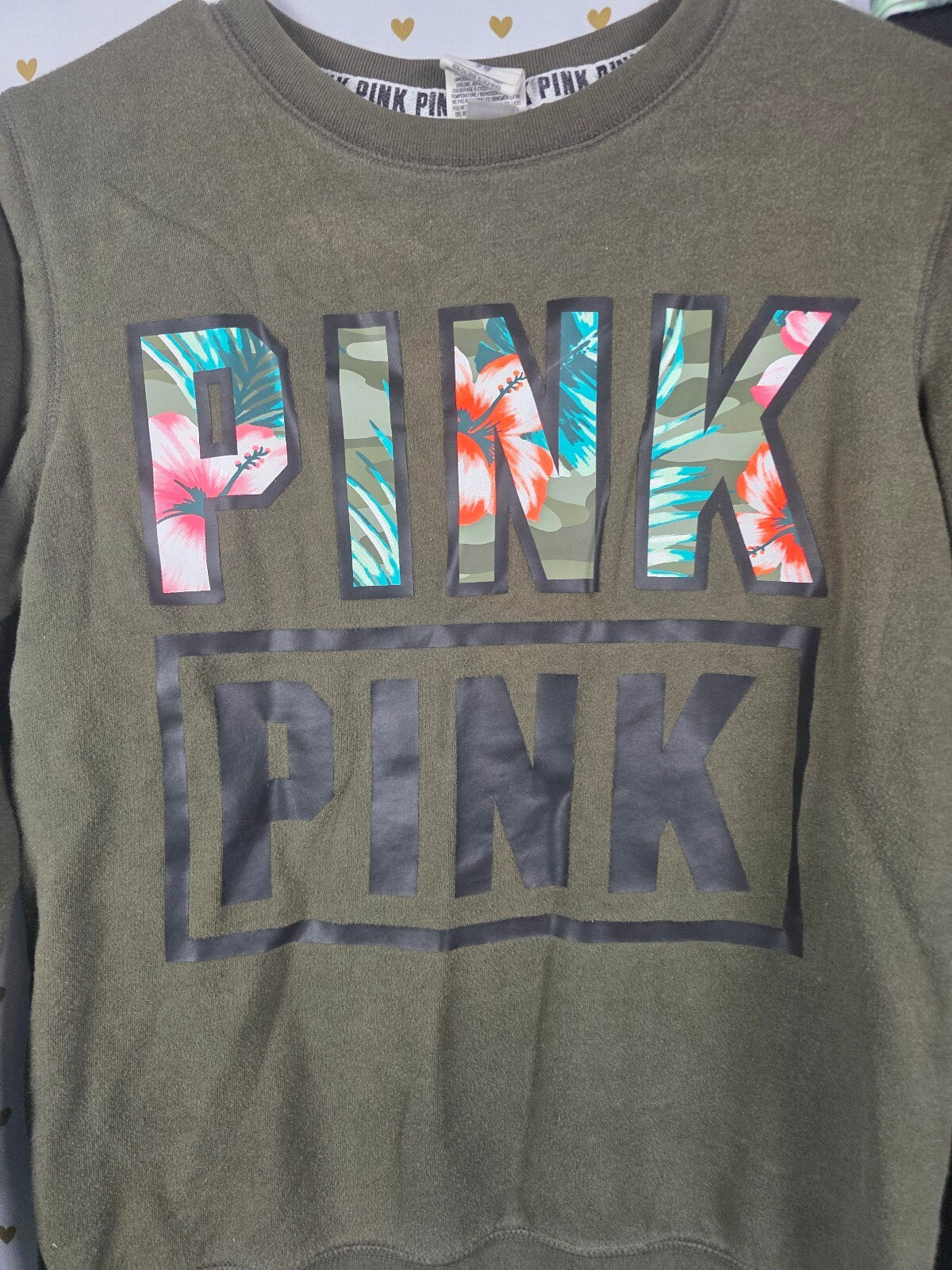 Victorias Secret Pink Hawaiian Sweater FOLDOVER Yoga Pants SET Bling XS Crew