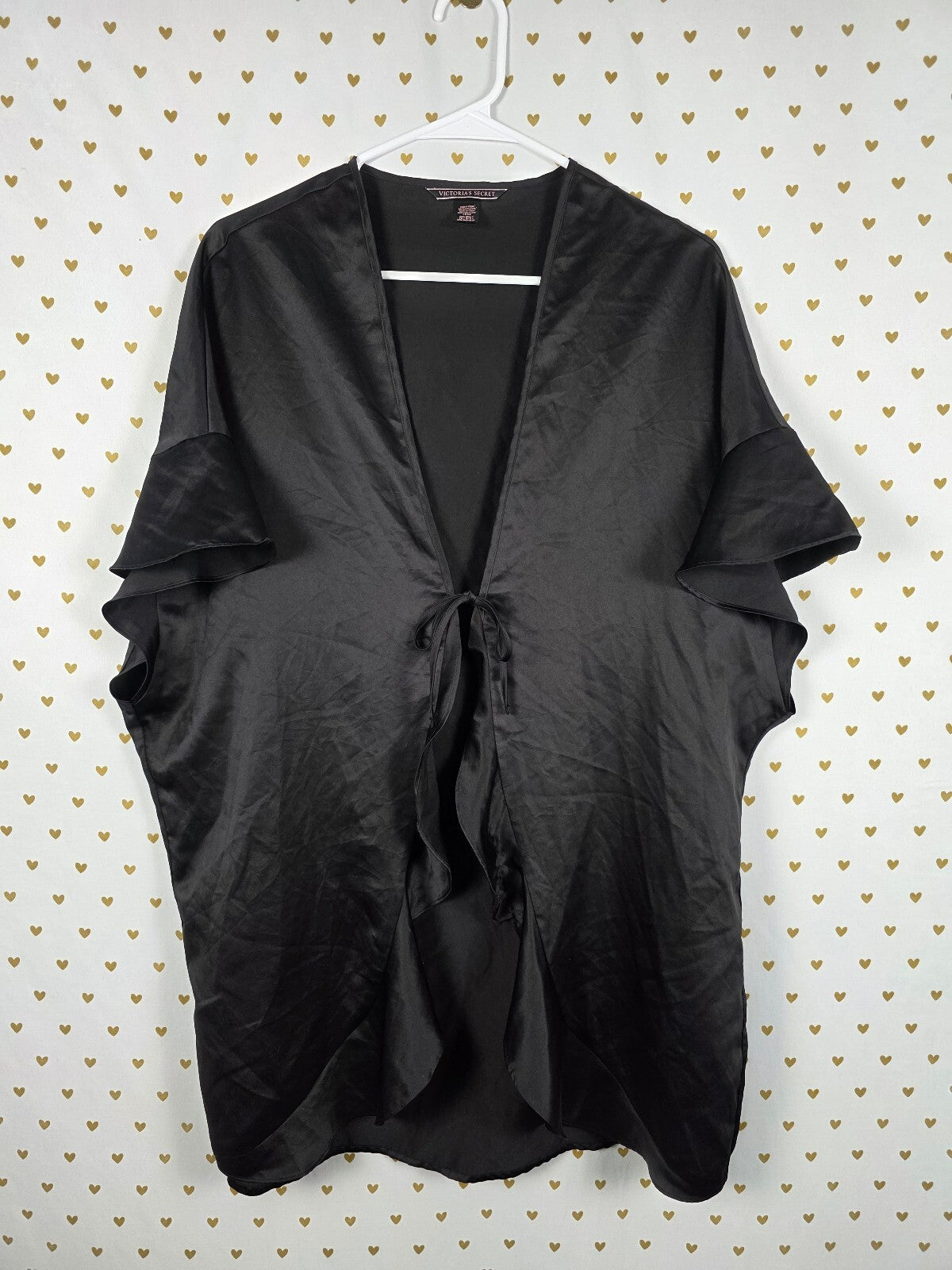 Victorias Secret Satin Silky Robe Tie Front Black Smock One Size Fits All