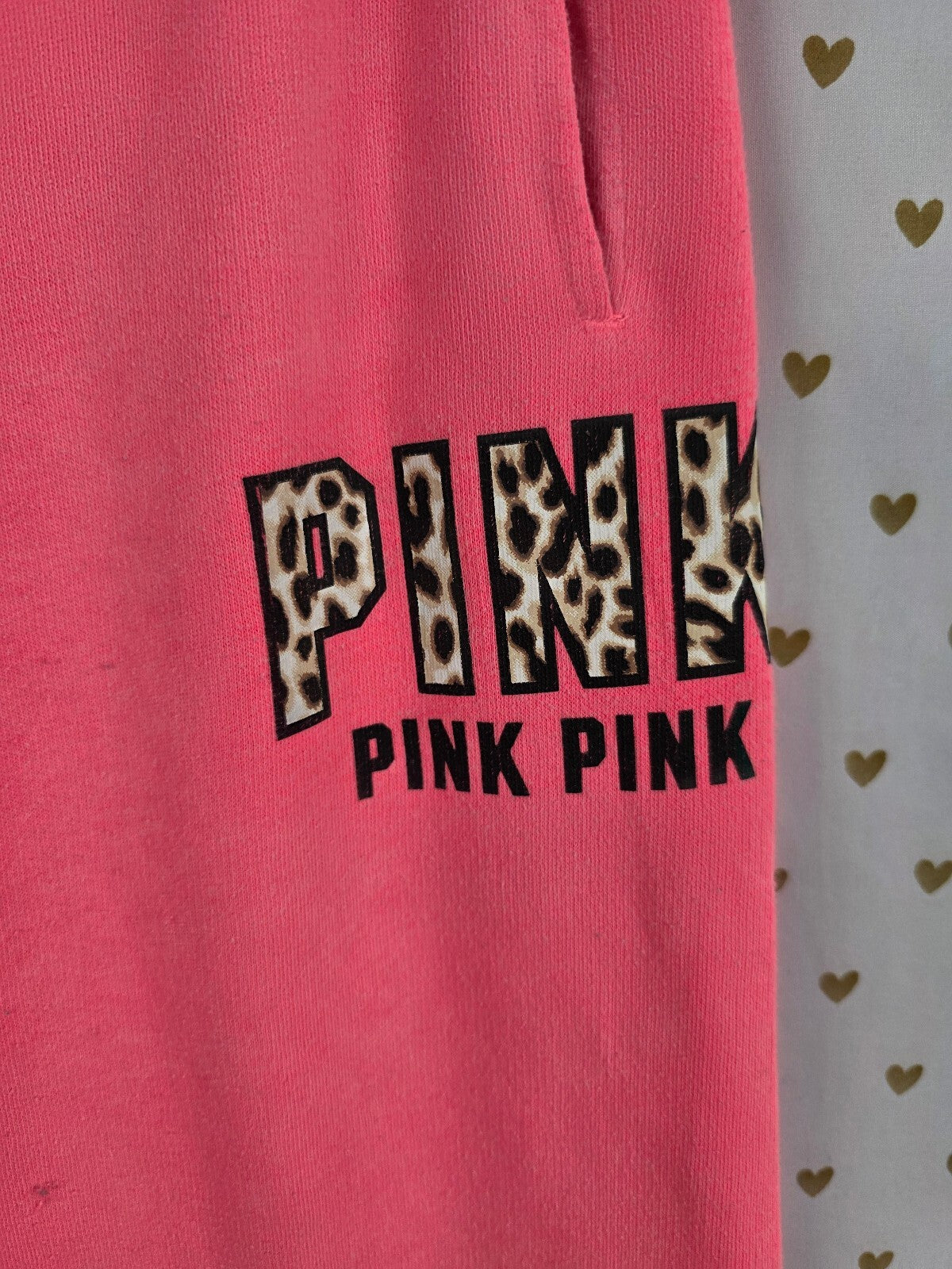 Victorias Secret PINK Vintage neon Logo cheetah Leopard Long Sweats Small