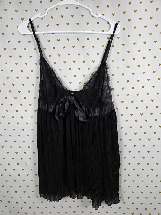Victorias Secret Black Pleated Babydoll Nightie Lingerie Flowy Lace XL