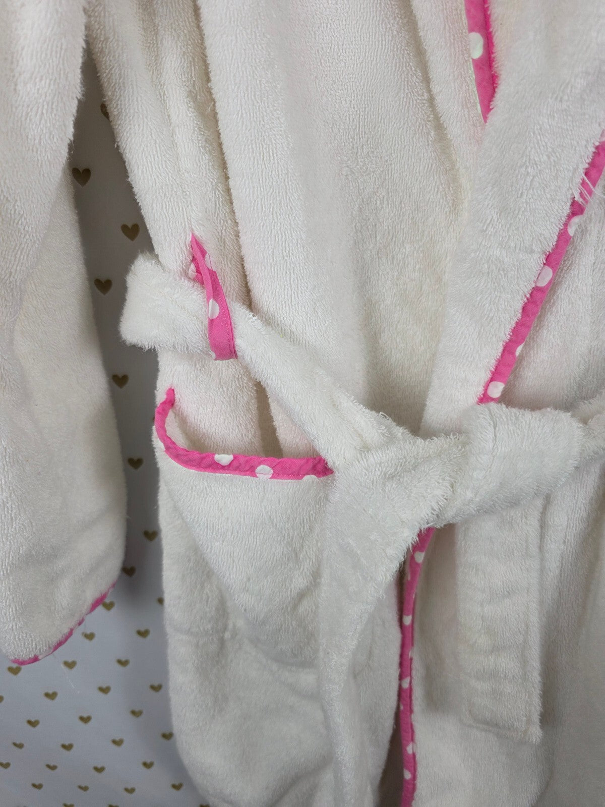 Victoria's Secret PINK Plush Terry Robe White Pink Polka Dot Dog XS/S 2004