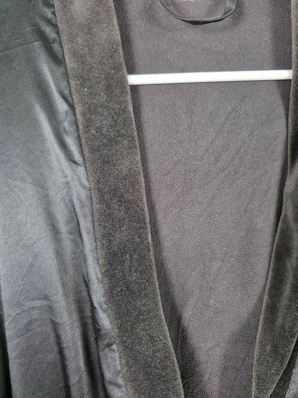 Vintage Victoria's Secret Satin Fleece Lined Long Robe Black Velvet Trim XS/S