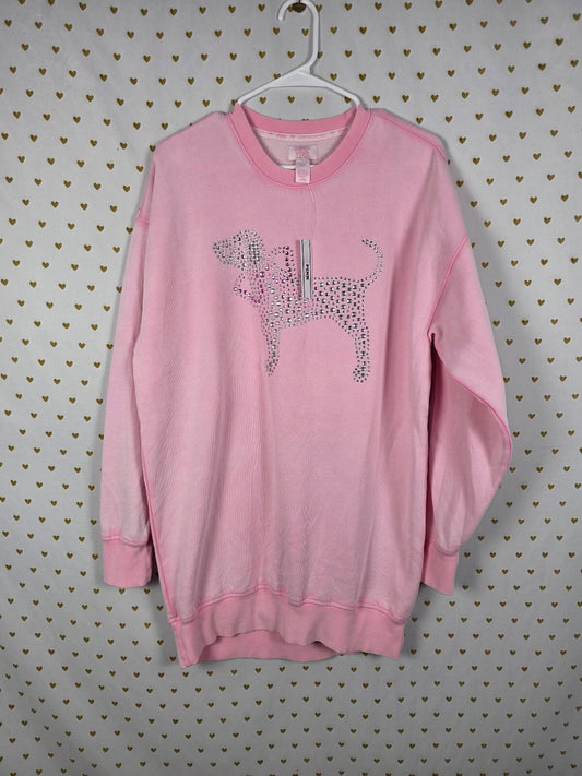PINK x LoveShackFancy Rhinestone Dog Sweatshirt Dress Pink NWT S BLING