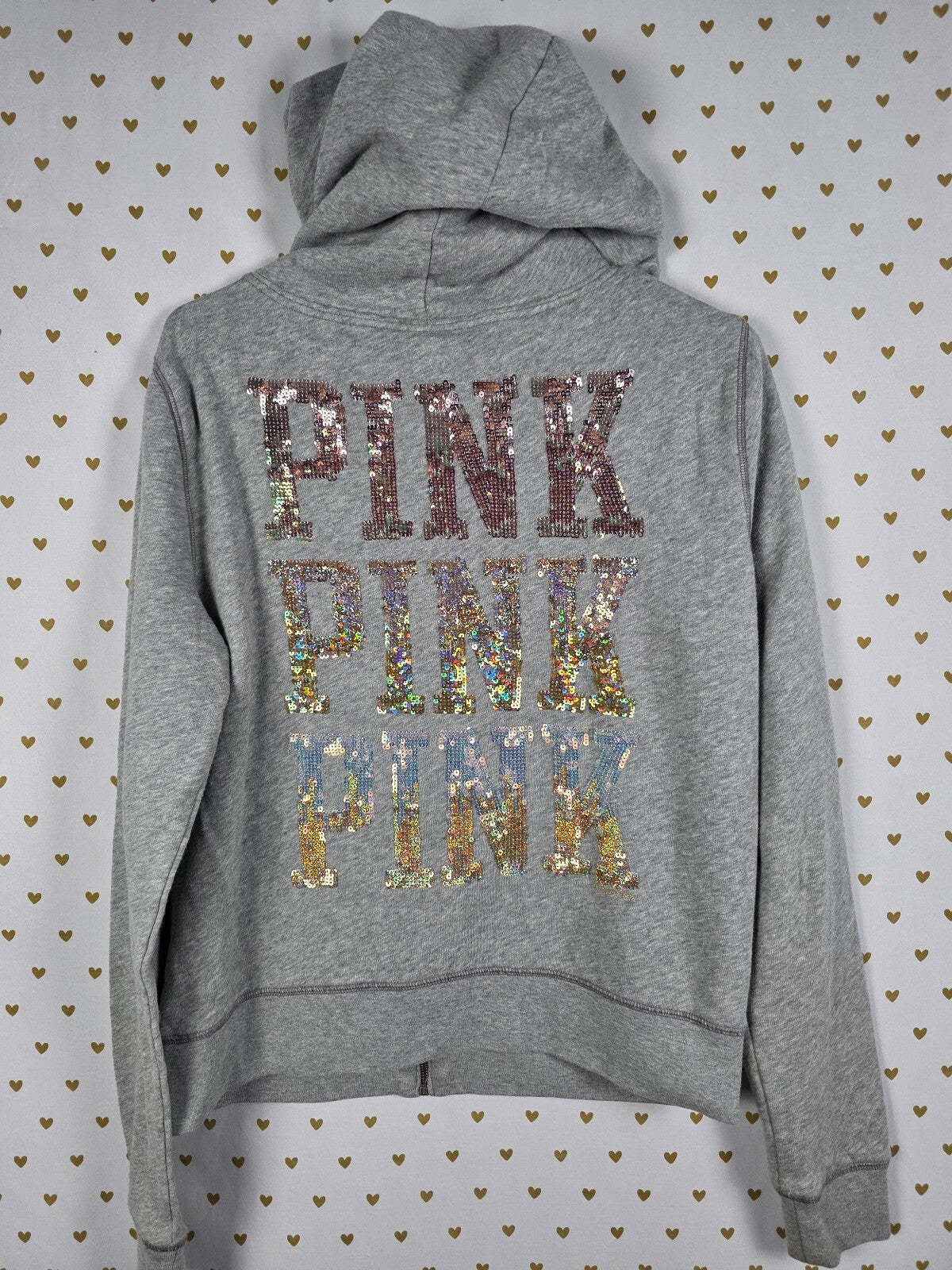 Victorias Secret Pink Gradient Bling Sequined Full ZIp Hoodie Jacket LARGE