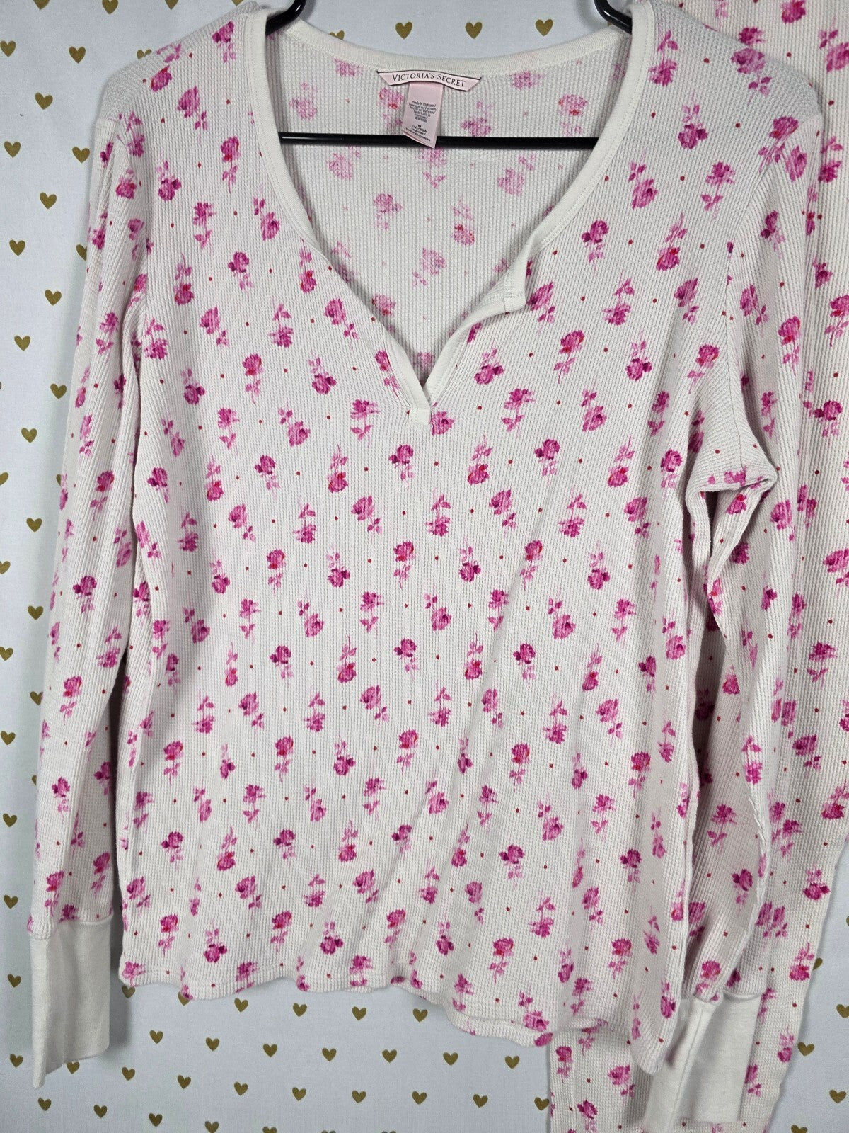 Victorias Secret Thermal Waffle Floral Sleep Set Medium Shirt Henley Pants PJ