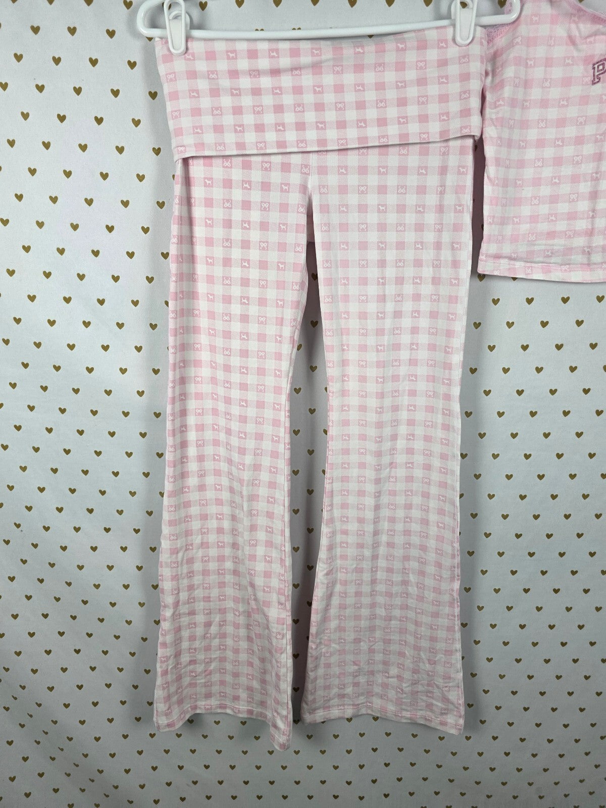 Victorias Secret PINK LOVESHACKFANCY Foldover Flare Yoga Pants Tank SET Gingham