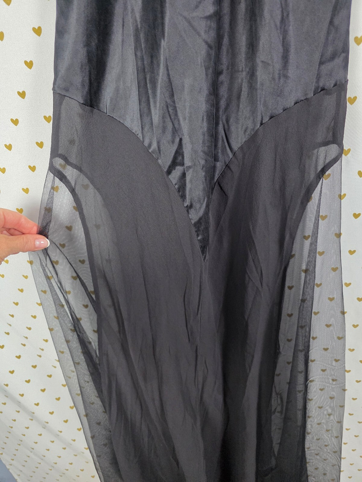 2003 Victoria's Secret 100% Silk Black Tulle Maxi Slip Gown L Y2K