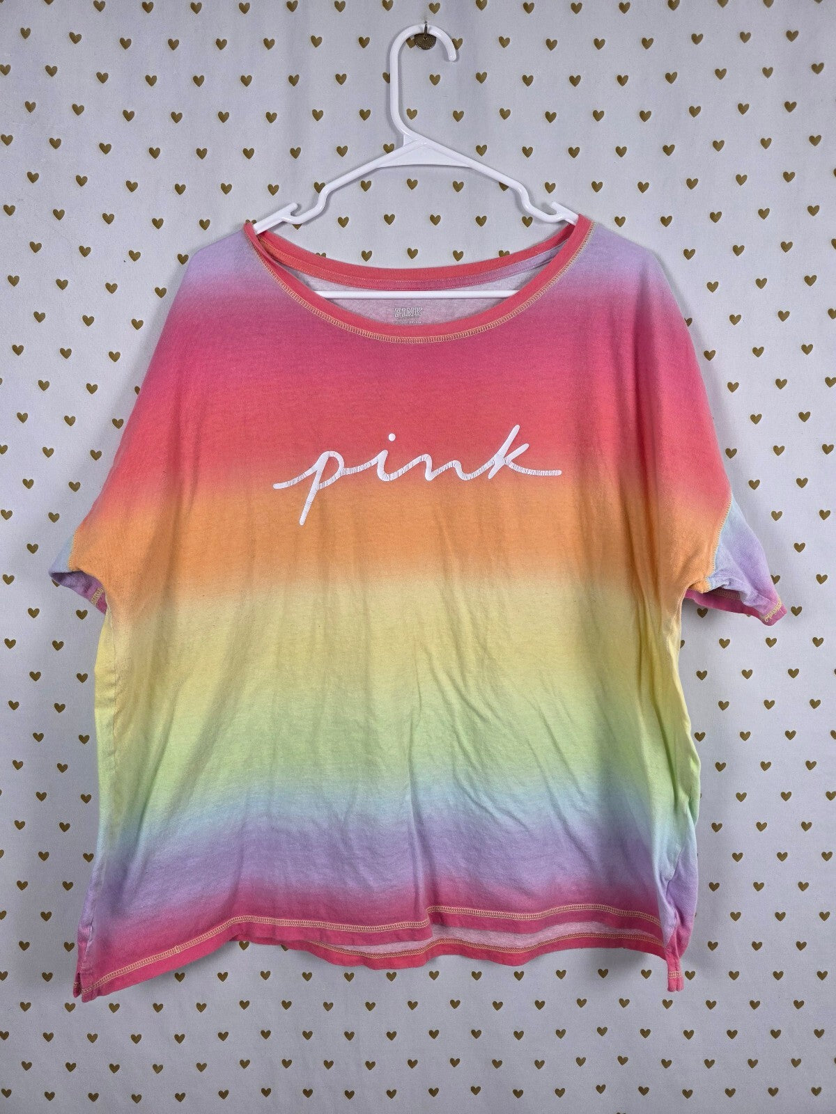 Victorias Secret PINK Rainbow Oversized Logo Tee shirt XL
