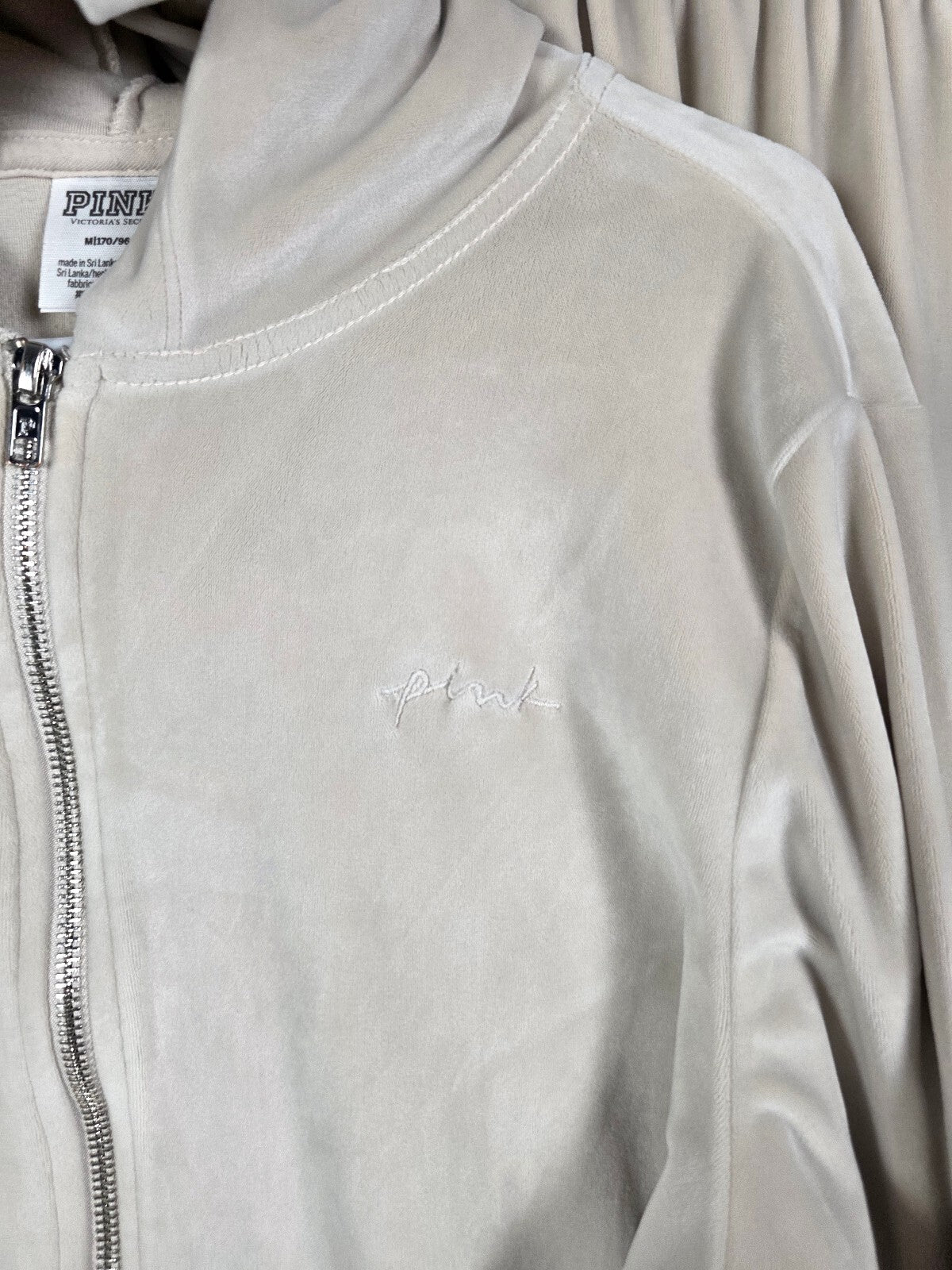 Victorias Secret Pink Beige Velour SET Hoodie Jacket Sweats Medium Outfit