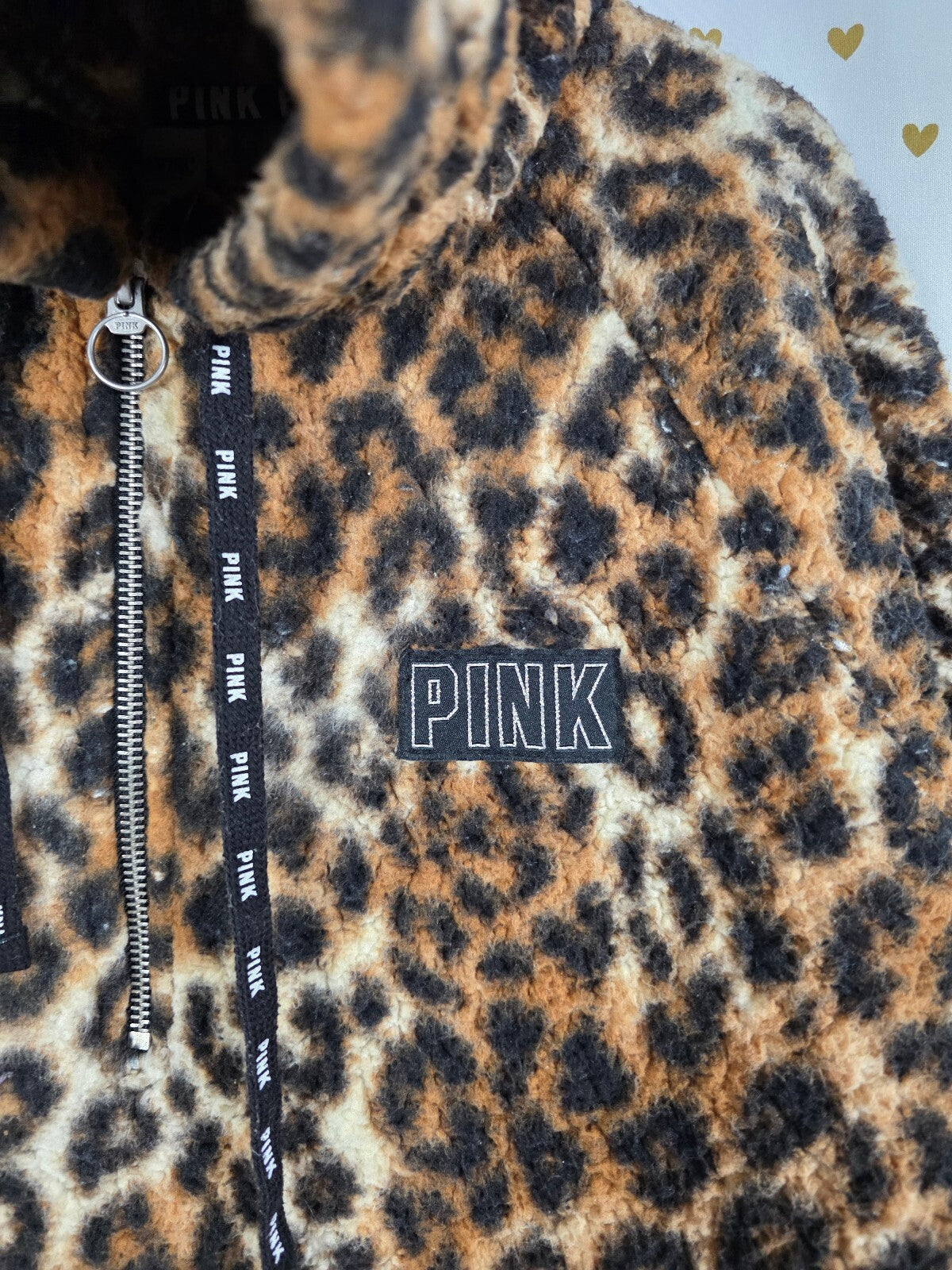 Victorias Secret Pink Sherpa Fluffy Warm Leopard Cheetah Quarter Zip Hoodie