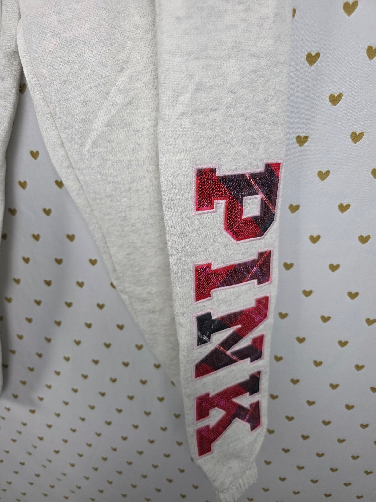NWT VS PINK x LoveShackFancy Sequin Dog Hoodie Jogger Set M Short Plaid