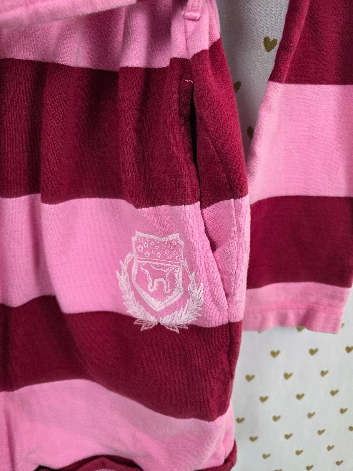 Vintage 2005 VS PINK Hooded Robe XS/S Pink Burgundy Striped Just Woke Up Y2K