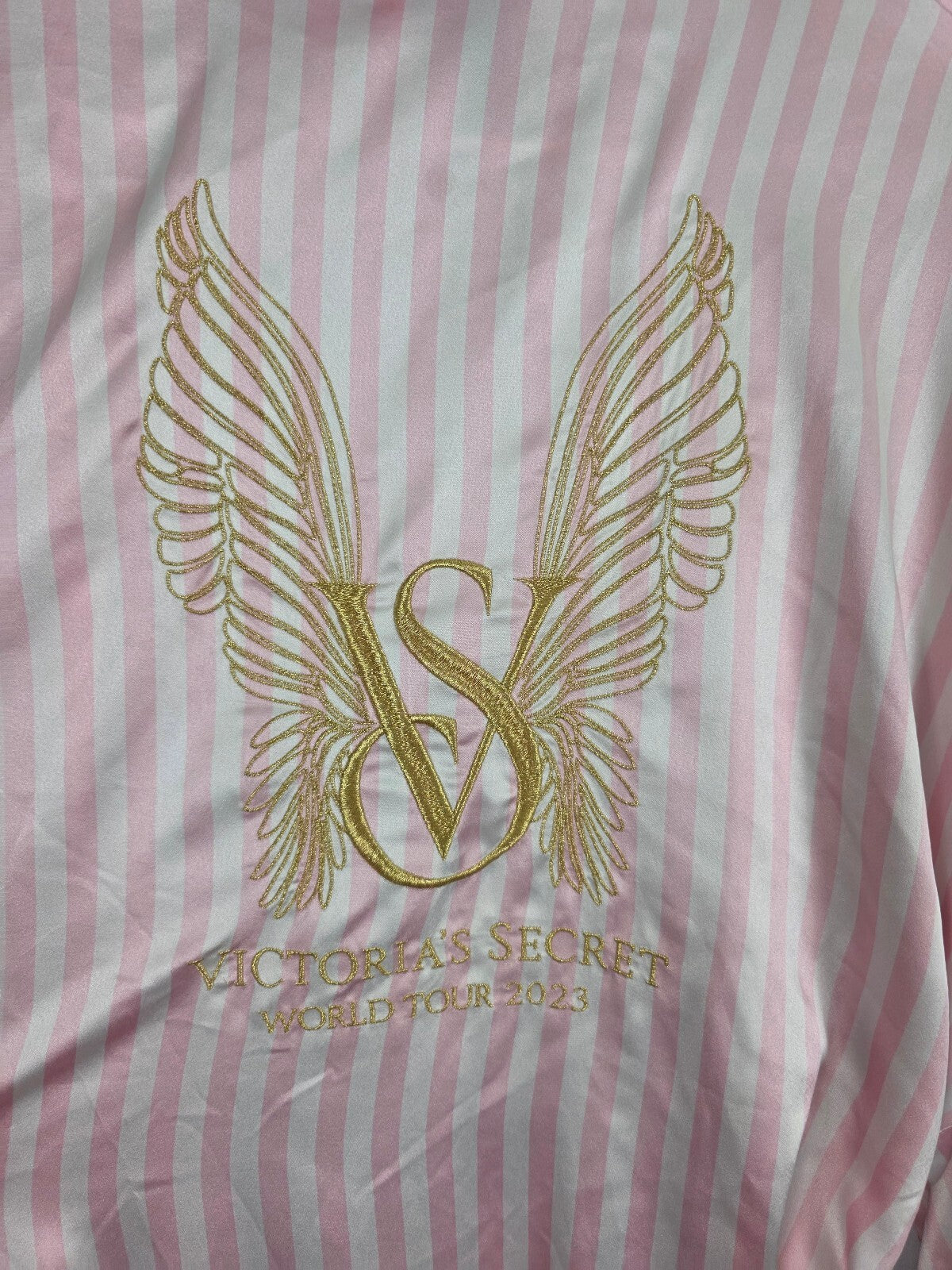 Victoria's Secret World Tour 2023 Satin Robe M/L Pink Stripe Gold Wings