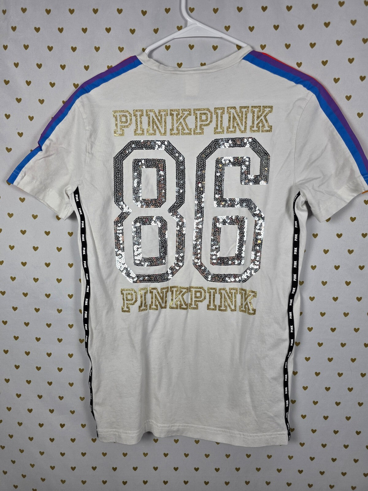 Victorias Secret PINK Rainbow 86 BLING Tee shirt White XS