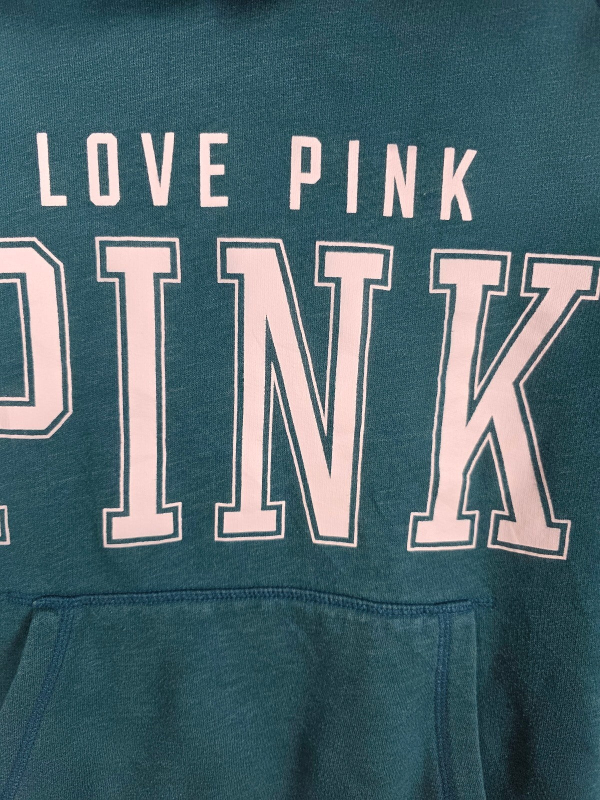 Victorias Secret Pink Teal Logo Pullover Hoodie Sweater MEDIUM
