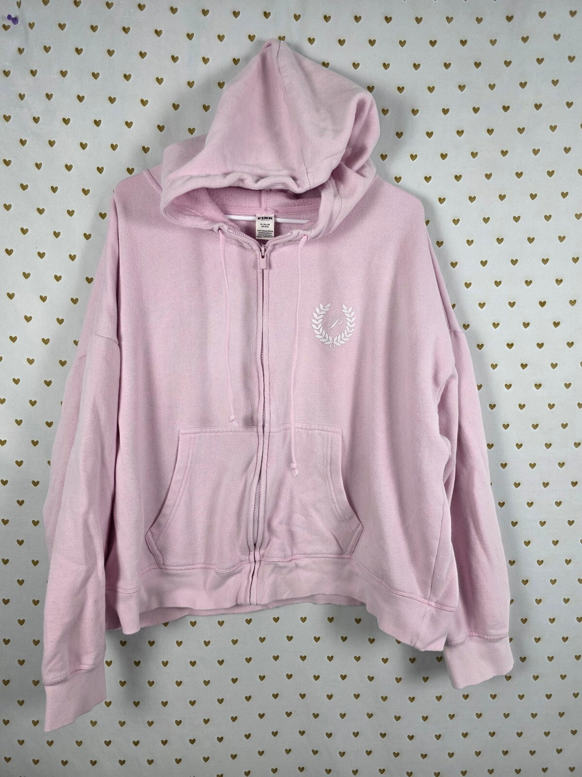 Victorias Secret Pink Full Zip Crest Logo Jacket Hoodie XL