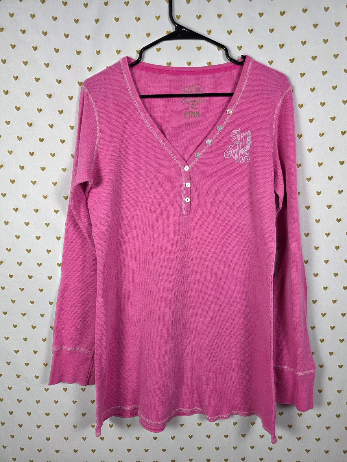 Vintage Victoria's Secret PINK Rock & Roll Thermal Henley Mini Dress Y2K Large