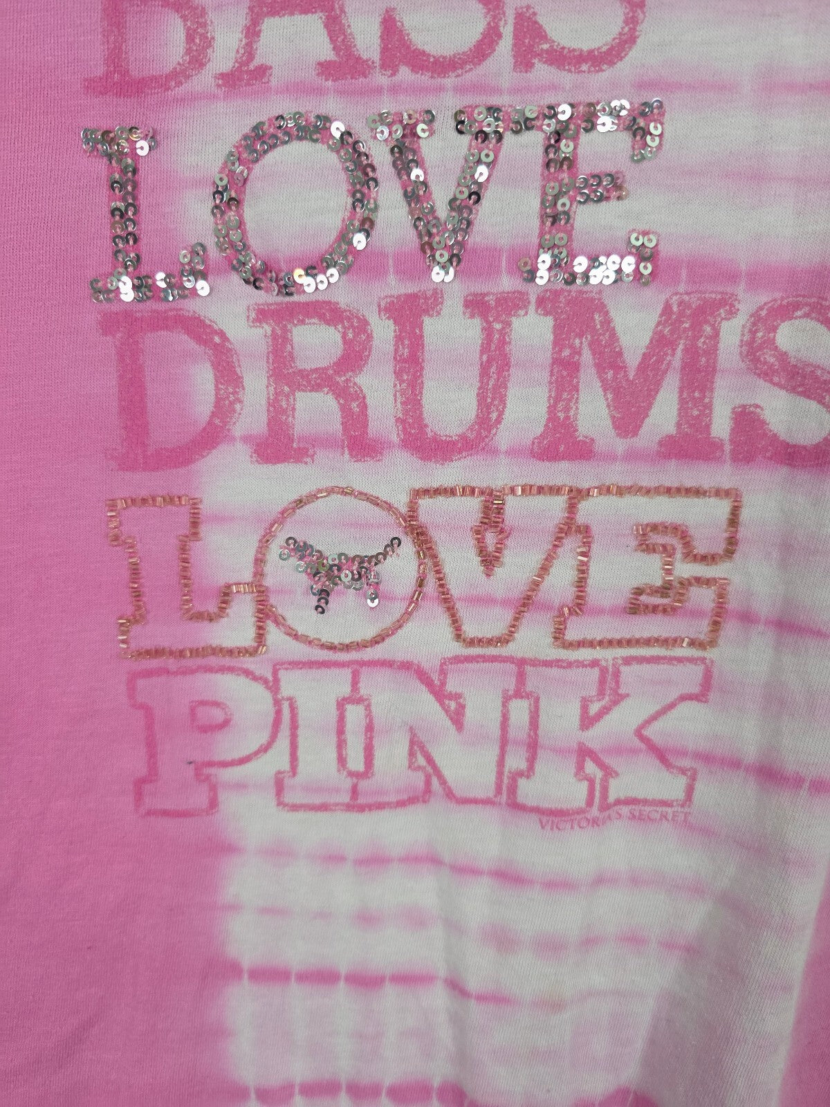 Vintage 2007 VS PINK Love Guitars Bass Drums BLING Tie Dye Tee XS
