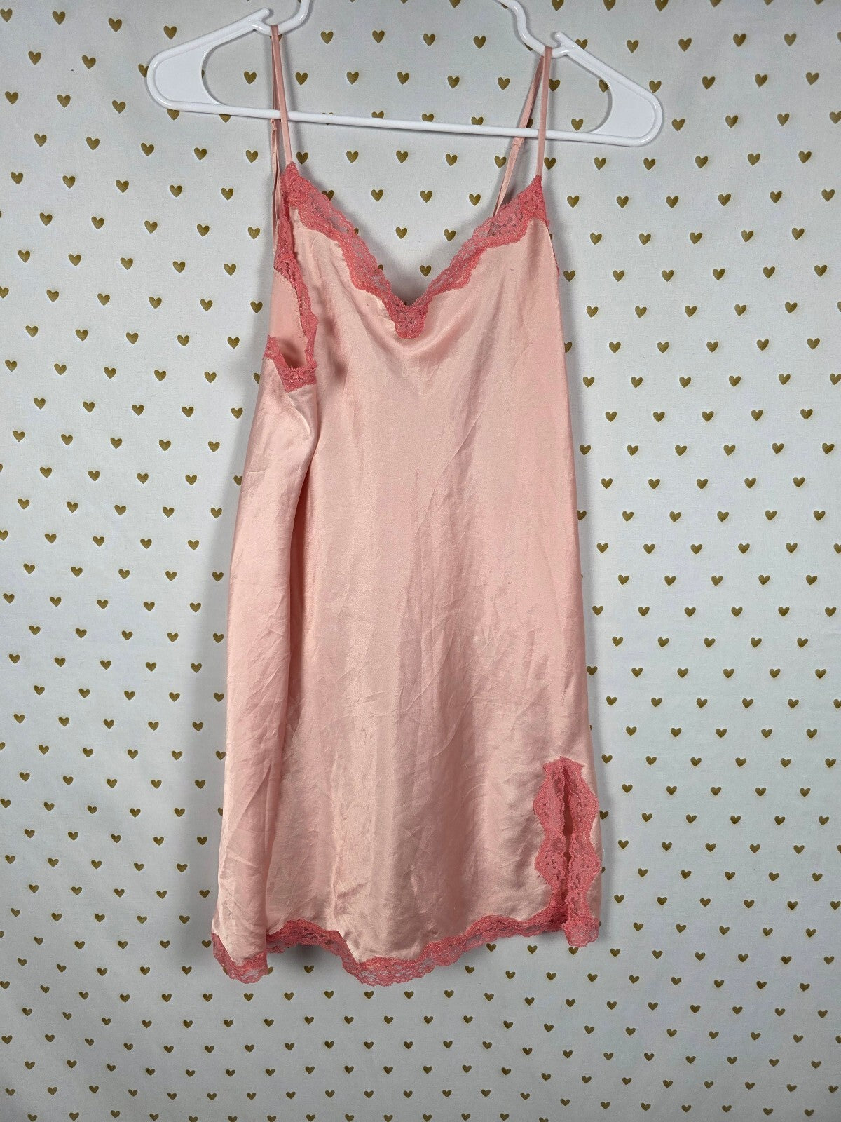 Victorias Secret Peach Satin Slip Dress Nightie Chemise Lingerie LARGE