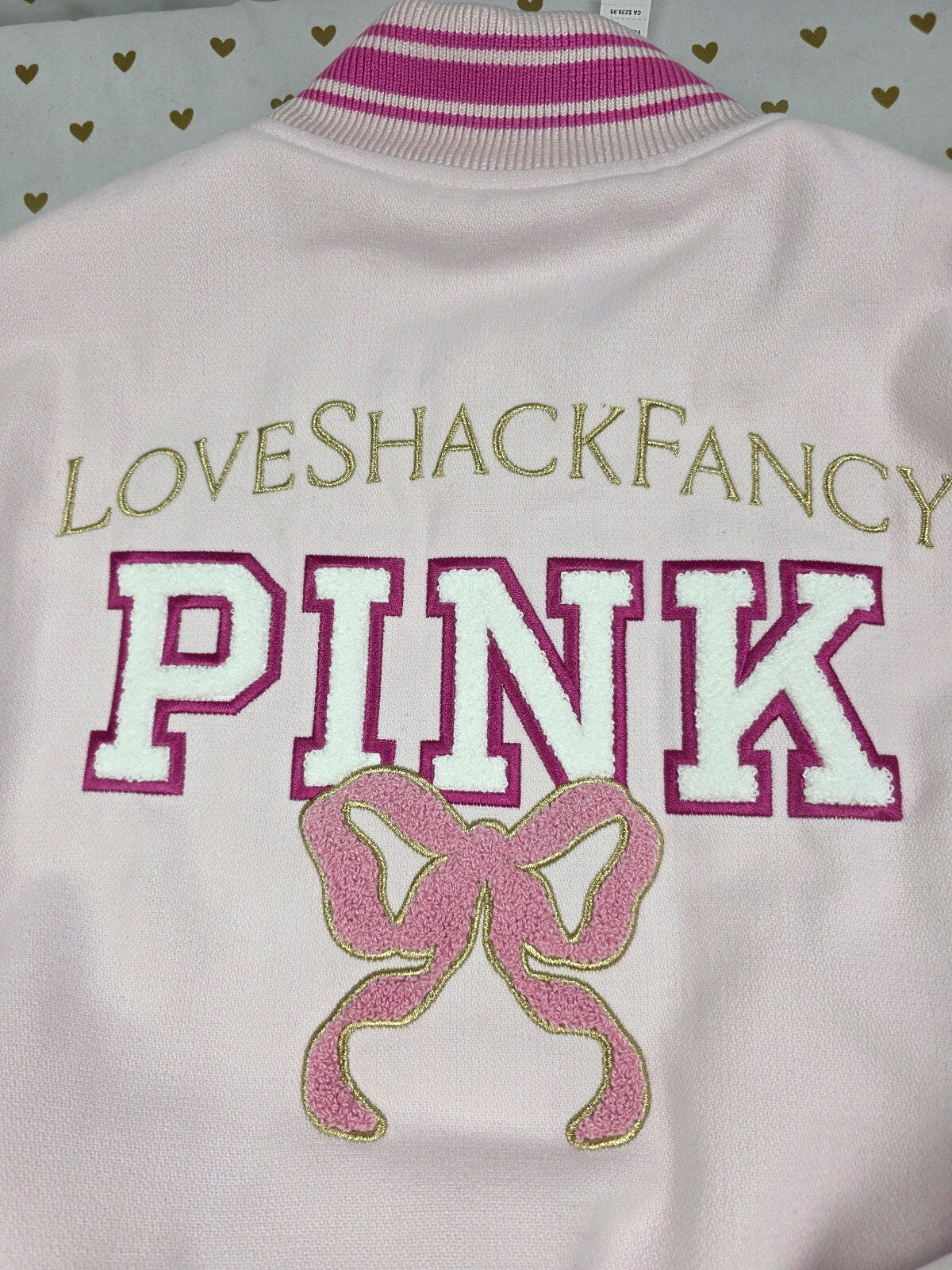 NWT Victoria's Secret PINK LoveShackFancy Varsity Jacket Pink LARGE NEW HTF