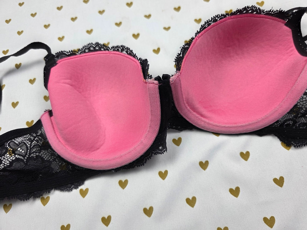 Victorias Secret Dream Angels Pink Black Lace Lined Demi Balconette Bra 34C
