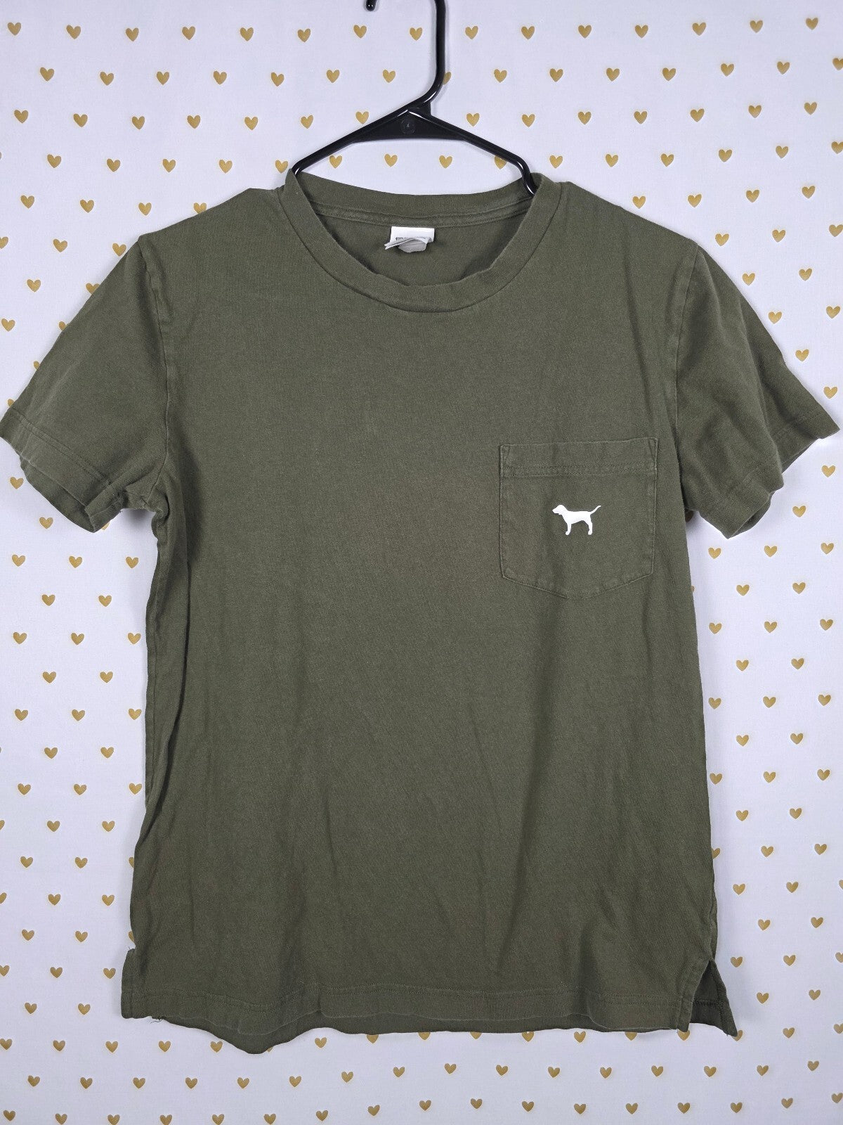 Victorias Secret PINK Leopard Cheetah Logo Green Pocket Tee shirt XS