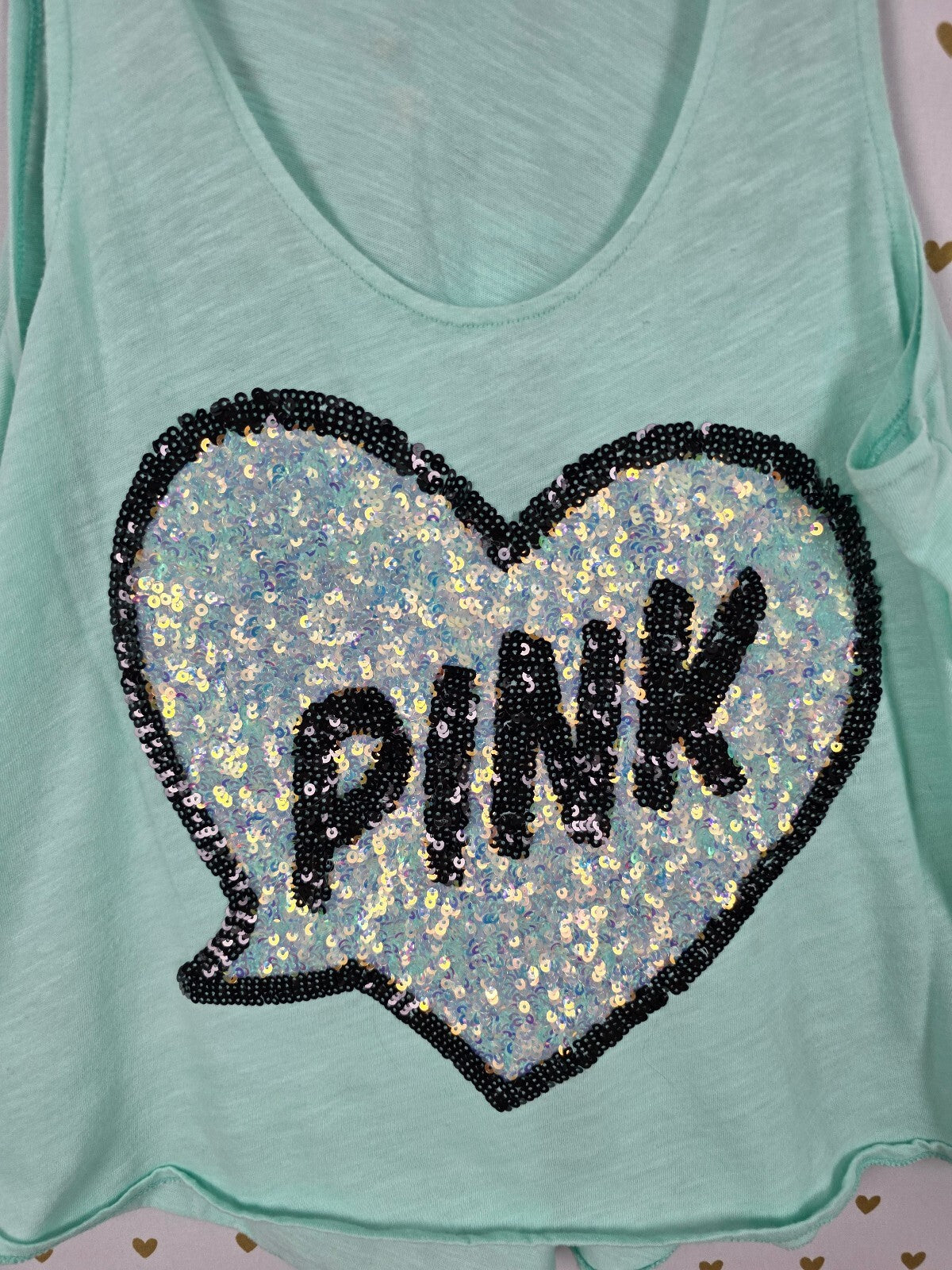 Victorias Secret PINK BLING Heart Sequined Tank top mint XS